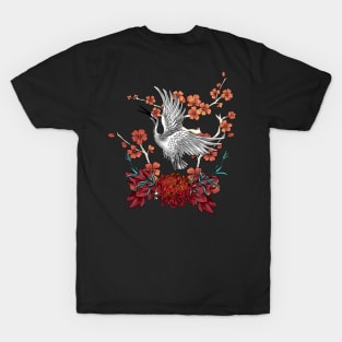 Beautiful crane with flowers T-Shirt